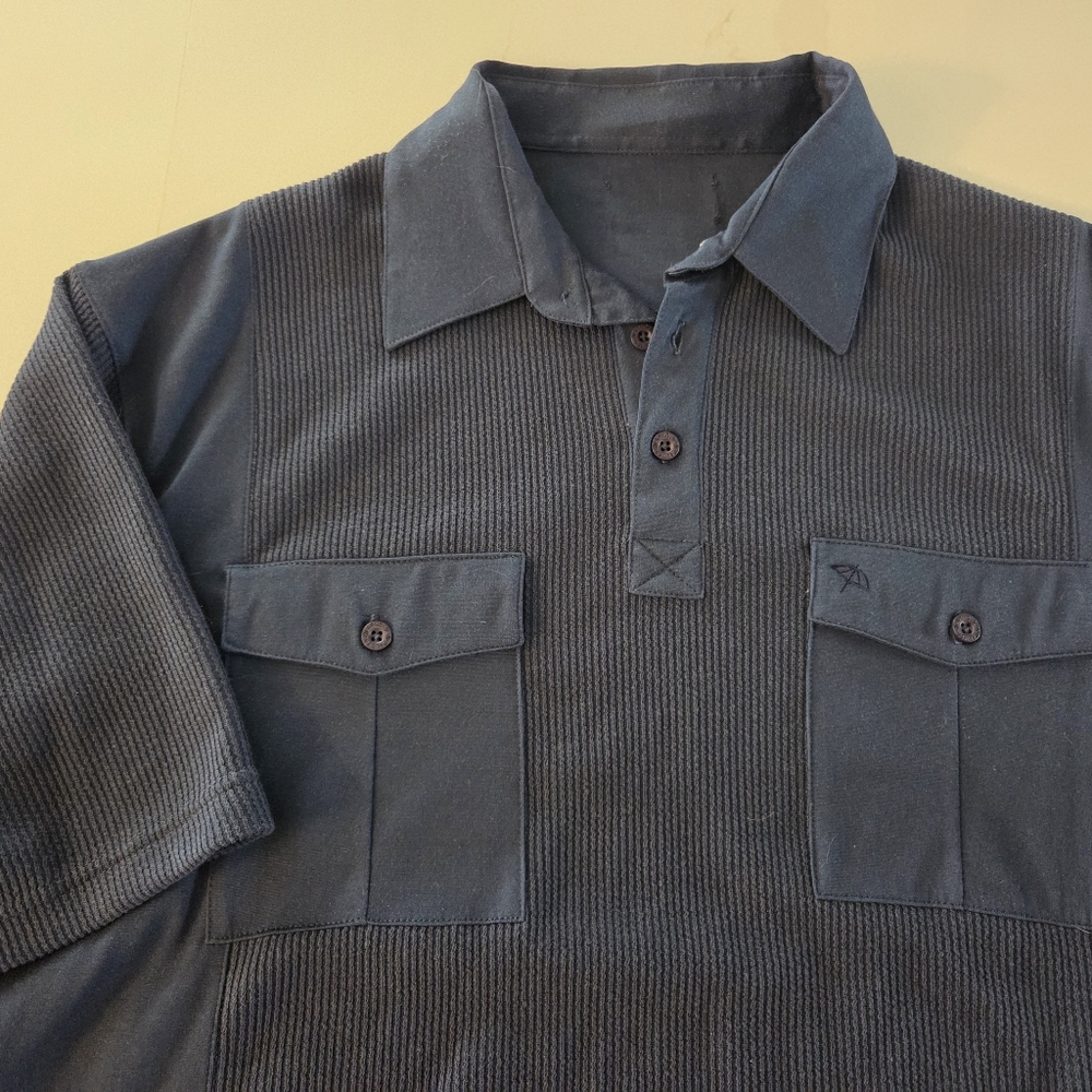 Mixed Ribbed Knit Double Breast Pocket Polo Shirt